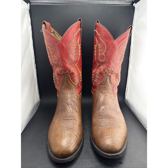 Vintage Tony Lama Cowboy Boots Brown Red Leather Western Men’s Size 9.5 EE main image 7